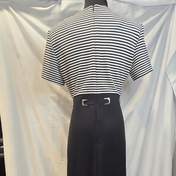 Vintage David Warren Dress Black & White Size 8 Strips Belt Zip - Picture 5 of 12